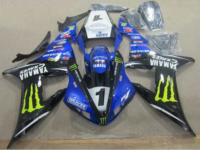 Bleu Noir Graves 1 2002-2003 YZF R1 Carénage Moto