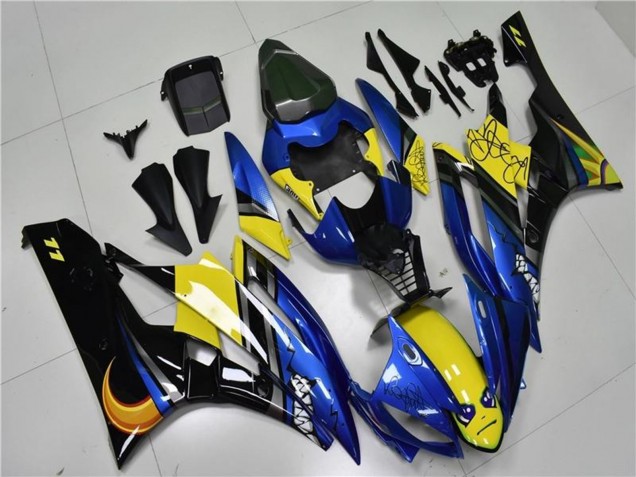 Carénages Moto Yamaha YZF R6 2006-2007 - Bleu Jaune Noir Brillant Requin