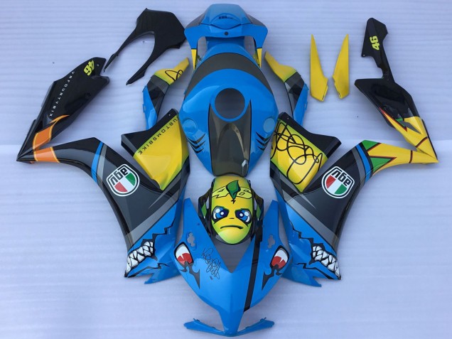 Carénages Moto Honda CBR1000RR 2012-2016 - Bleu Jaune Noir Brillant Requin Teeth