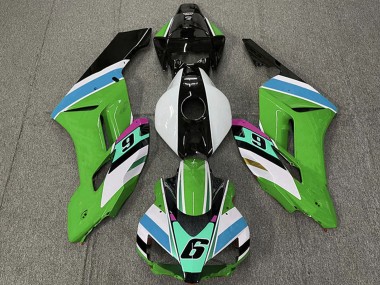Carénages Moto Honda CBR1000RR 2004-2005 - Blanc Vert Bleu Noir Brillant 6