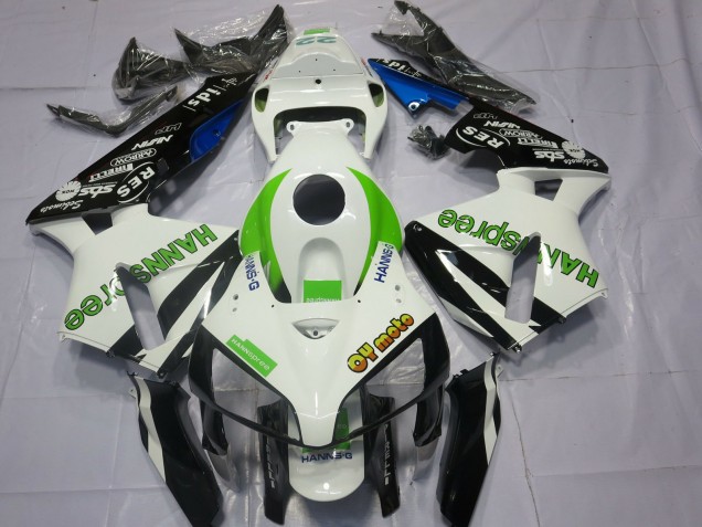 Carénages Moto Honda CBR600RR 2005-2006 - Blanc Vert Noir Brillant HannSpree