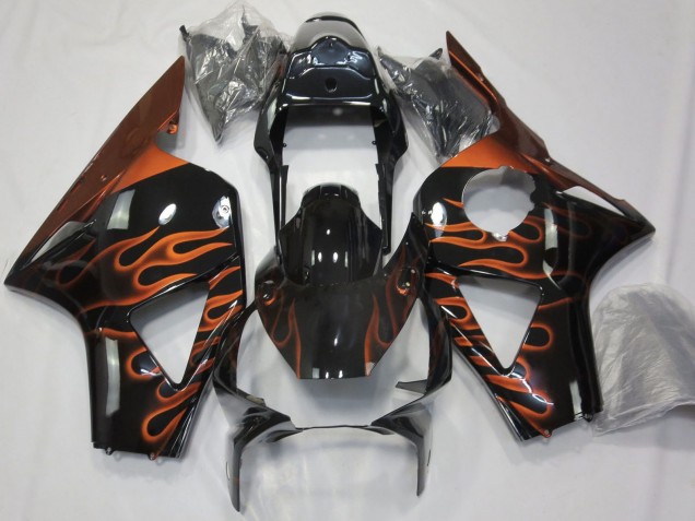 Carénages Moto Honda CBR954RR 2002-2003 - Noir Brillant Orange Flamme