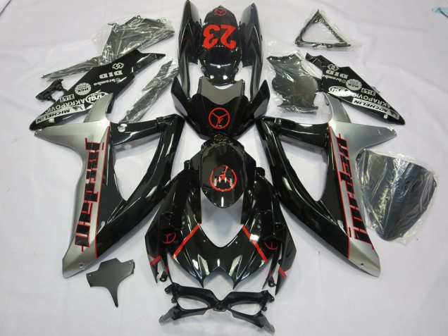 Carénages Moto Suzuki GSXR 600 / GSXR 750 2008-2010 - Noir Brillant Argent Rouge Jordan 23
