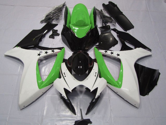 Carénages Moto Suzuki GSXR 600 / GSXR 750 2006-2007 - Vert Blanc Noir Brillant Étoile
