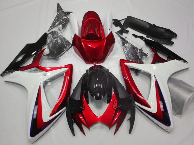 Carénages Moto Suzuki GSXR 600 / GSXR 750 2006-2007 - Blanc Rouge Noir Brillant