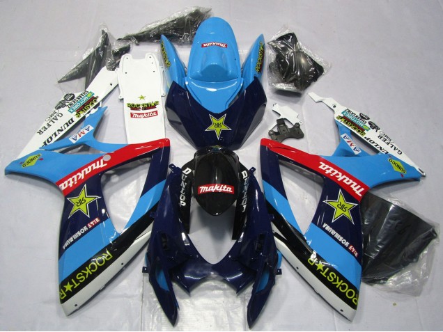Carénages Moto Suzuki GSXR 600 / GSXR 750 2006-2007 - Bleu Blanc Rouge Noir Brillant Rockstar