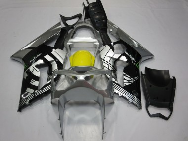 Carénages Moto Kawasaki ZX6R 2003-2004 - Argent Jaune Noir Brillant