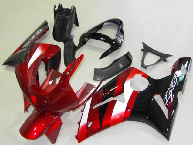 Carénages Moto Kawasaki ZX6R 2003-2004 - Rouge Blanc Noir Brillant