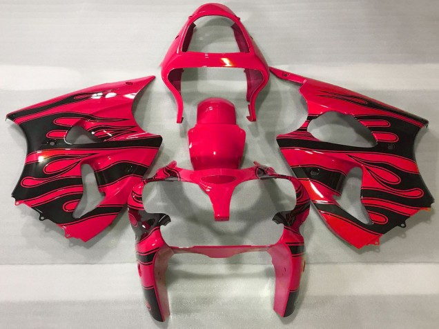 Carénages Moto Kawasaki ZX6R 2000-2002 - Rouge Noir Flamme