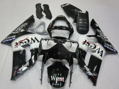 Carénages Moto Kawasaki ZX6R 2003-2004 - Noir Brillant Blanc West