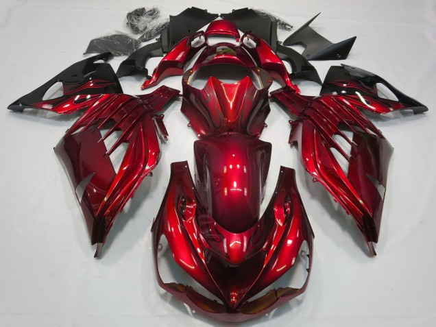 Carénage Moto Kawasaki ZX14R ZZR1400 2012-2024 - Rouge Noir Brillant
