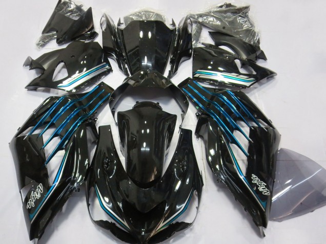 Carénages Moto Kawasaki ZX14R ZZR1400 2012-2024 - Noir Brillant Bleu Clair