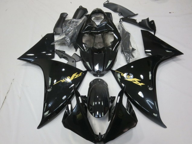 Carénages Moto Yamaha R1 2009-2011 - Noir Brillant Or Décalque