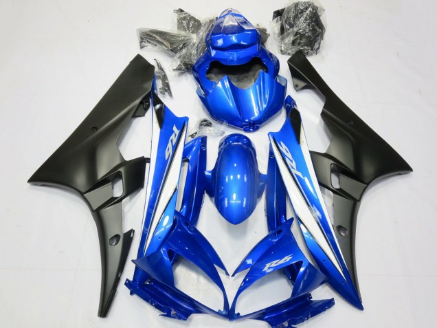Carénages Moto Yamaha R6 2006-2007 - Bleu Blanc Noir Mat