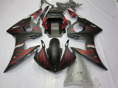 Carénages Moto Yamaha R6 2003-2004 - Noir Mat Rouge Flamme