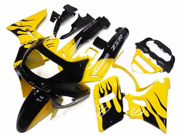 Carénages Moto Kawasaki ZZR400 1993-2007 - Jaune Noir Flamme