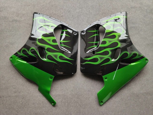 Carénages Moto Kawasaki ZZR1100 1993-2003 - Noir Brillant Vert Flamme