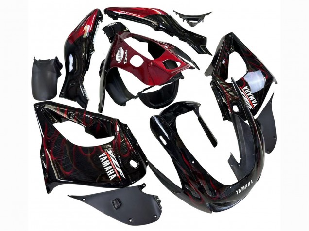 Carénages Moto Yamaha YZF 1000R Thundecourses 1997-2007 - Noir Rouge Foncé Flamme