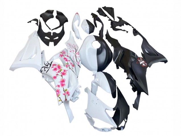 Carénages Moto Kawasaki ZX6R 2023-2025 - Noir Blanc Flower