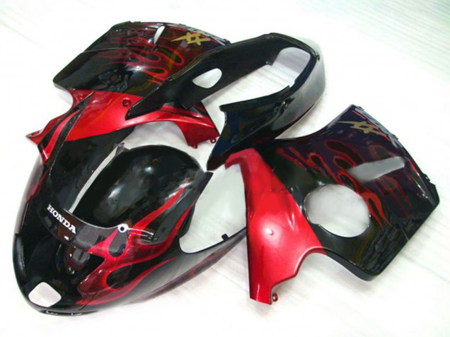 Kits Carénage Moto Honda CBR1100XX Blackbird 1996-2007 - Noir Brillant Rouge Flamme