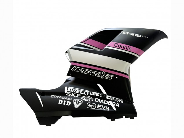 Carénages Moto Ducati 848 2007-2014 - Blanc Rose Noir Brillant Connie