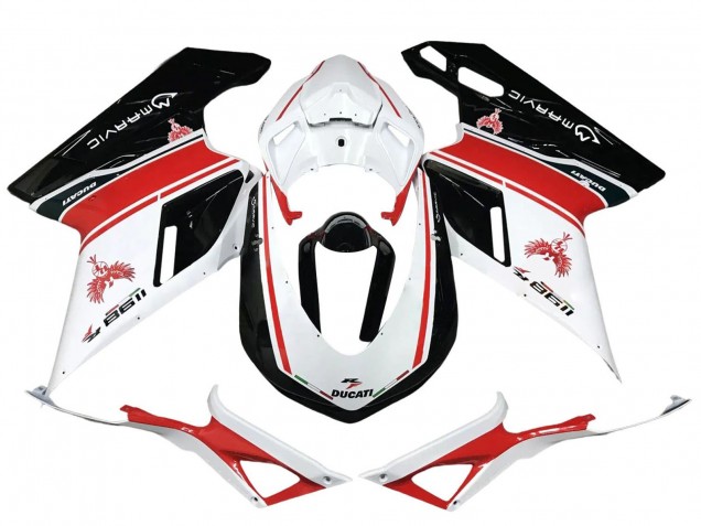 Carénages Moto Ducati 1198 2007-2014 - Blanc Rouge Noir Brillant