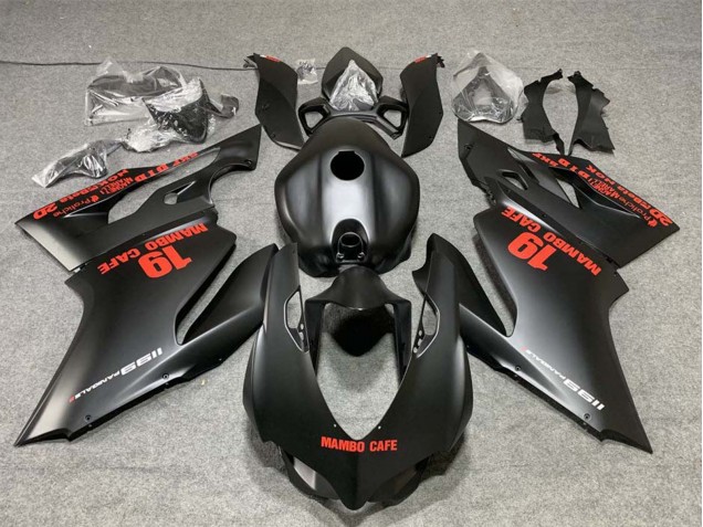 Carénages Moto Ducati 1199 2011-2014 - Noir Mat Rouge Décalque Mambo Cafe 19