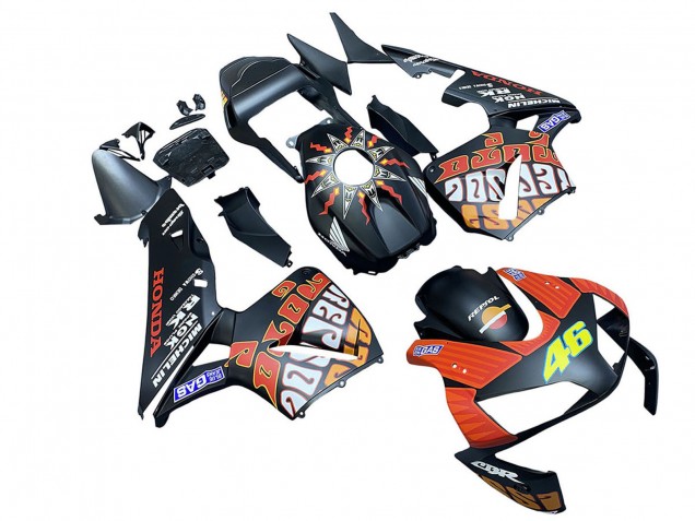 Carénages Moto Honda CBR600RR 2003-2004 - Noir Mat Orange Repsol Rossi 46