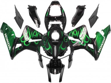 Carénages Moto Honda CBR600RR 2005-2006 - Noir Brillant Vert Flamme
