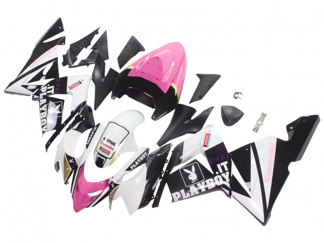Carénages Moto Kawasaki ZX10R 2004-2005 - Noir Rose Blanc Playboy Motul