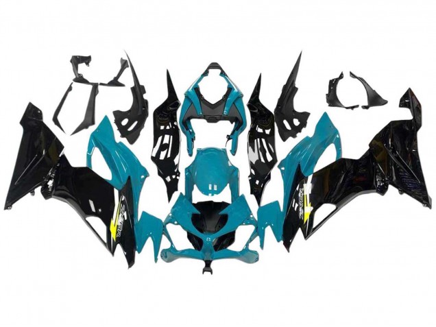 Carénages Moto Kawasaki ZX6R 2009-2012 - Bleu Clair Noir Brillant Jaune