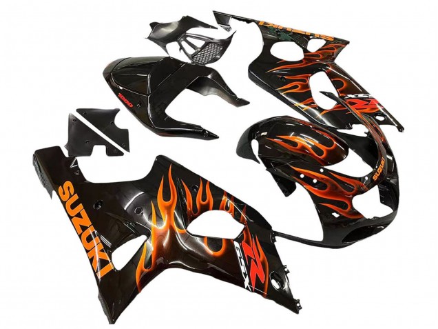 Carénages Moto Suzuki GSXR1000 2000-2002 - Noir Brillant Orange Flamme