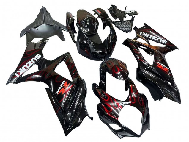 Carénages Moto Suzuki GSXR 1000 2007-2008 - Noir Rouge Flamme