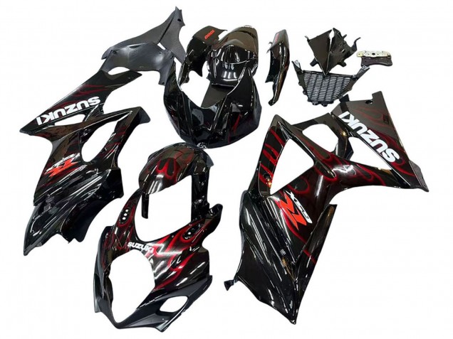 Carénages Moto Suzuki GSXR 1000 2007-2008 - Noir Rouge Flamme