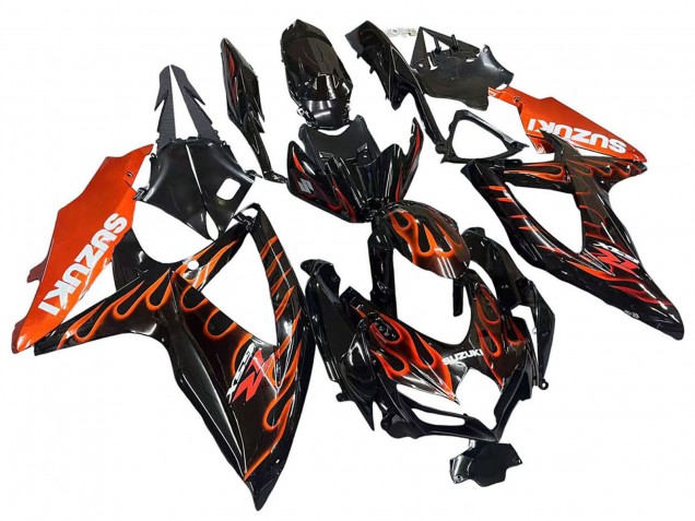 Carénages Moto Suzuki GSXR 600 / GSXR 750 2008-2010 - Noir Brillant Orange Flamme