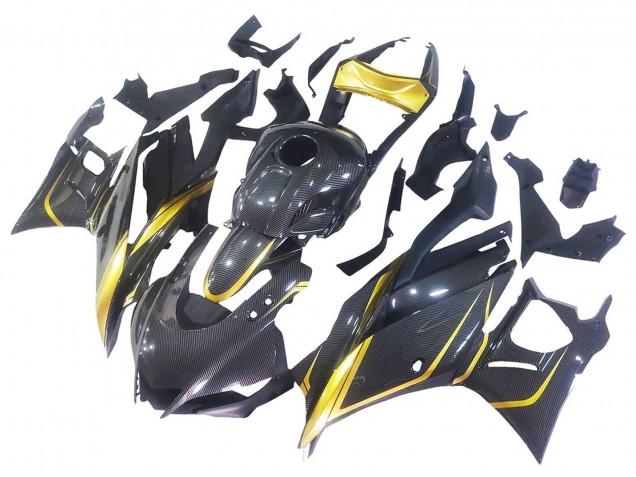 Carénages Moto Yamaha YZF R3/R25 2019-2021 - Or Noir Fibre de Carbone