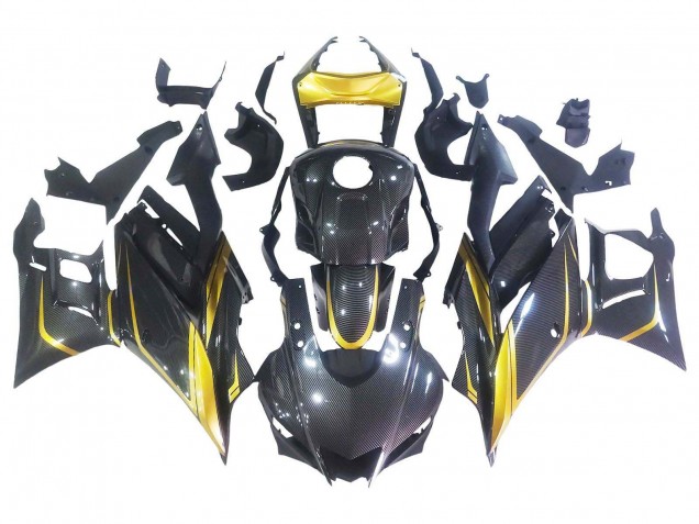 Carénages Moto Yamaha YZF R3/R25 2019-2021 - Or Noir Fibre de Carbone