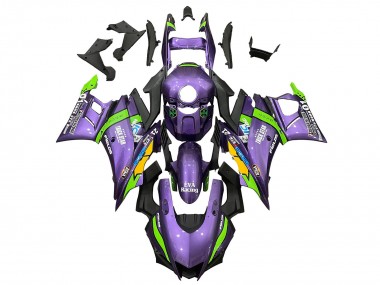 Carénages Moto Yamaha YZF R3/R25 2019-2021 - Violet Vert Blanc EVA Courses