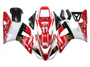 Carénages Moto Yamaha YZF 1000 R1 1998-1999 - Rouge Blanc Noir Jaune Monstre Milwaukee MAXXIS 11