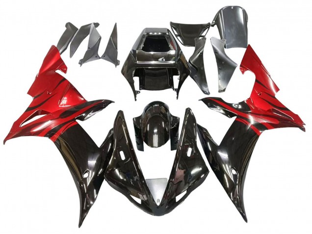 Carénages Moto Yamaha YZF 1000 R1 2002-2003 - Noir Brillant Rouge Flamme