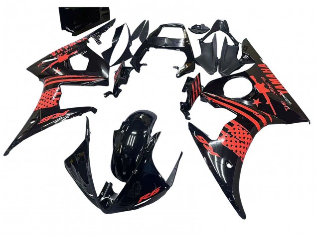 Carénage Moto Yamaha YZF R6S 2006-2009 - Noir Brillant Rouge