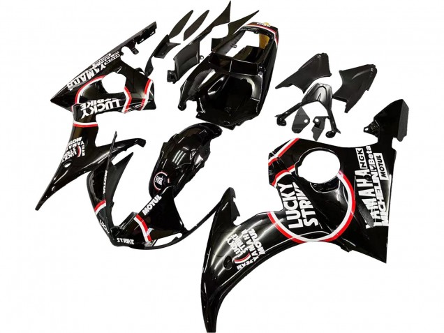 Carénages Moto Yamaha YZF R6S 2006-2009 - Noir Brillant Rouge Blanc Lucky Strike Motul