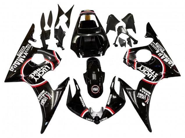 Carénages Moto Yamaha YZF R6S 2006-2009 - Noir Brillant Rouge Blanc Lucky Strike Motul