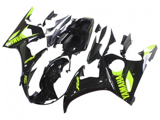 Carénages Moto Yamaha YZF R6S 2006-2009 - Noir Brillant Jaune Néon