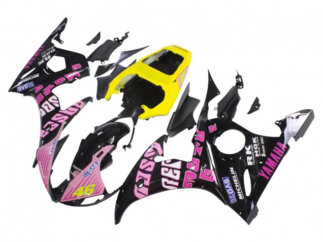 Carénages Moto Yamaha YZF R6S 2006-2009 - Jaune Rose Noir Brillant Rossi Repsol 46