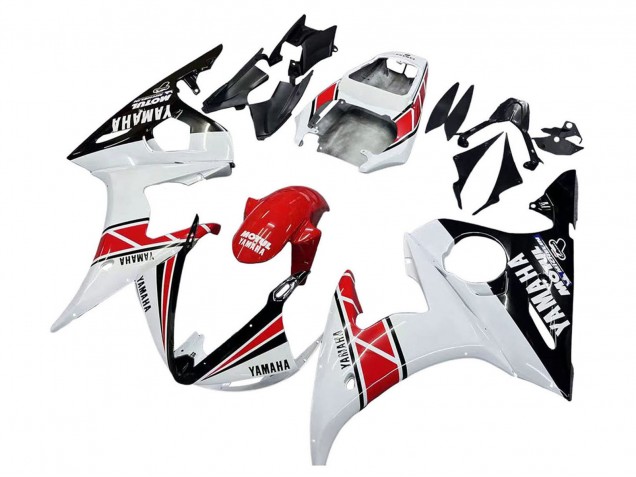 Carénages Moto Yamaha YZF R6S 2006-2009 - Blanc Rouge Noir Brillant Motul