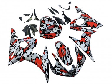 Carénages Moto Yamaha YZF R6S 2006-2009 - Noir Rouge Gris Camouflage