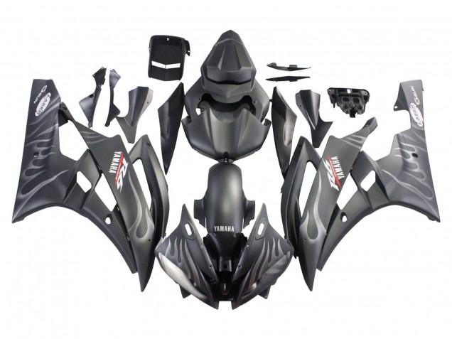 Carénages Moto Yamaha YZF 600 R6 2006-2007 - Noir Mat Argent Flamme