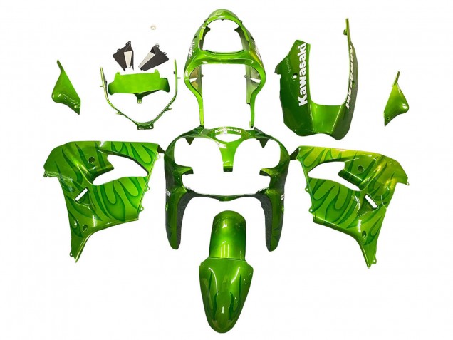 Carénages Moto Kawasaki ZX9R 2000-2001 - Vert Flamme