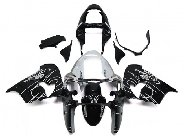 Carénages Moto Kawasaki ZX9R 2000-2001 - Noir Brillant Blanc Corona Extra